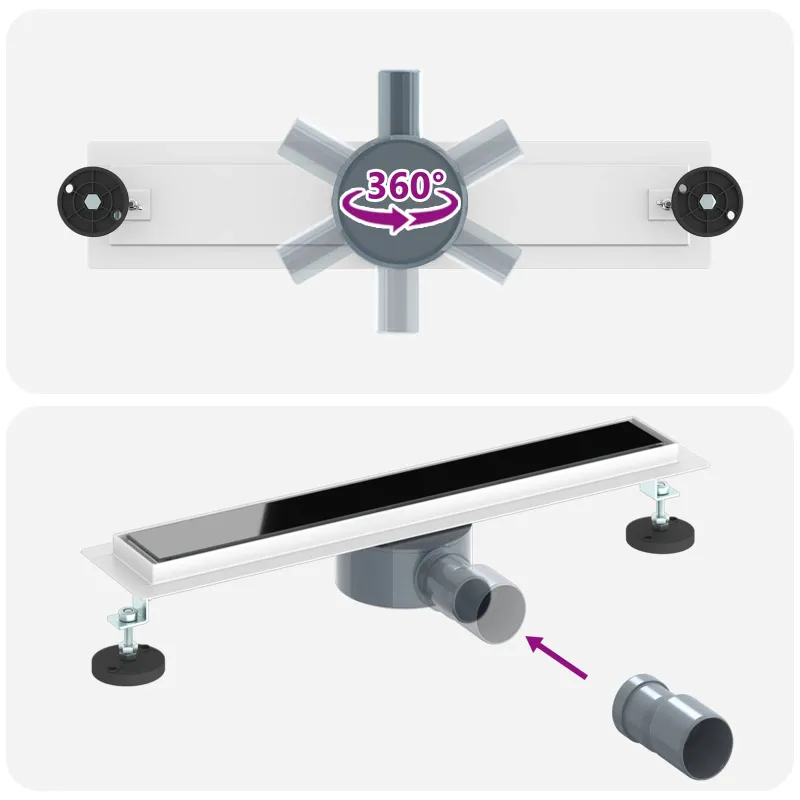 Dušo nuotekų stiklinis dangtelis su 360° sifonu Juoda 50 cm