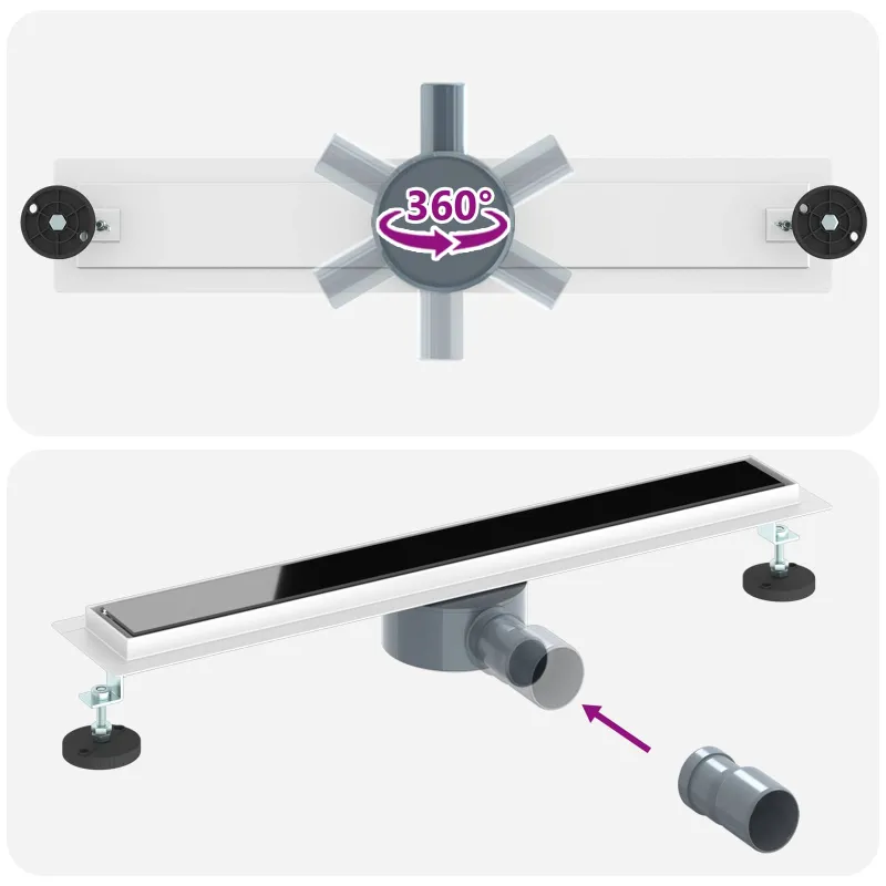 Dušo nuotekų stiklinis dangtelis su 360° sifonu Juoda 60 cm