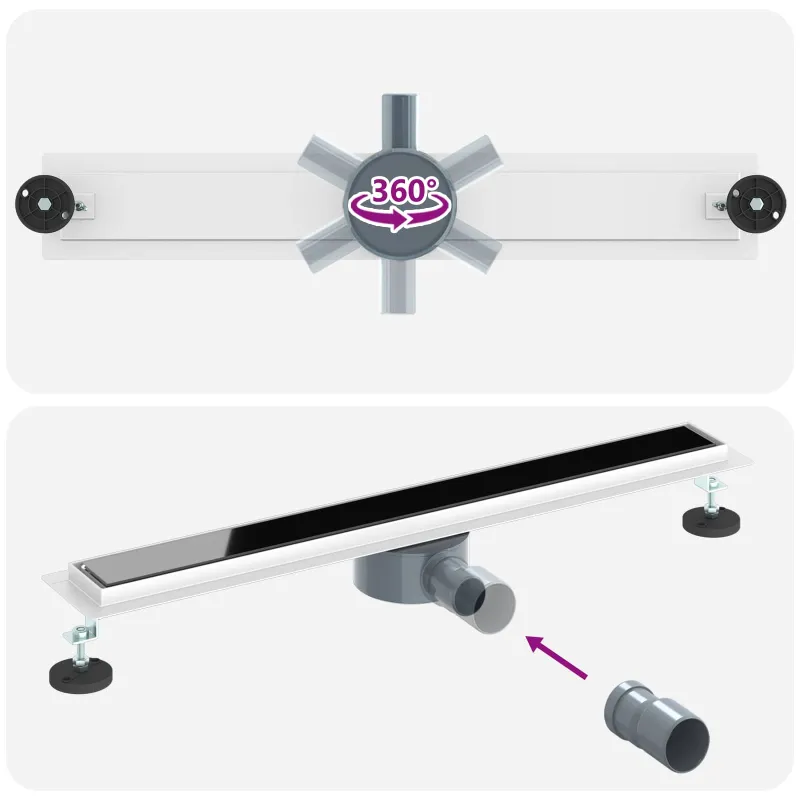 Dušo nuotekų stiklinis dangtelis su 360° sifonu Juoda 70 cm