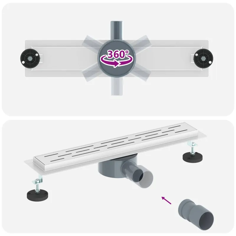 Dušo nuotekų stiklinis dangtelis su 360° sifonu Sidabro 50 cm