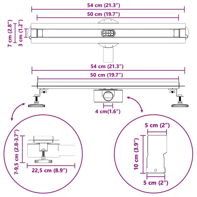 360° Dušo Nutekėjimas su Plonu Modeliu Sidabro 50 cm