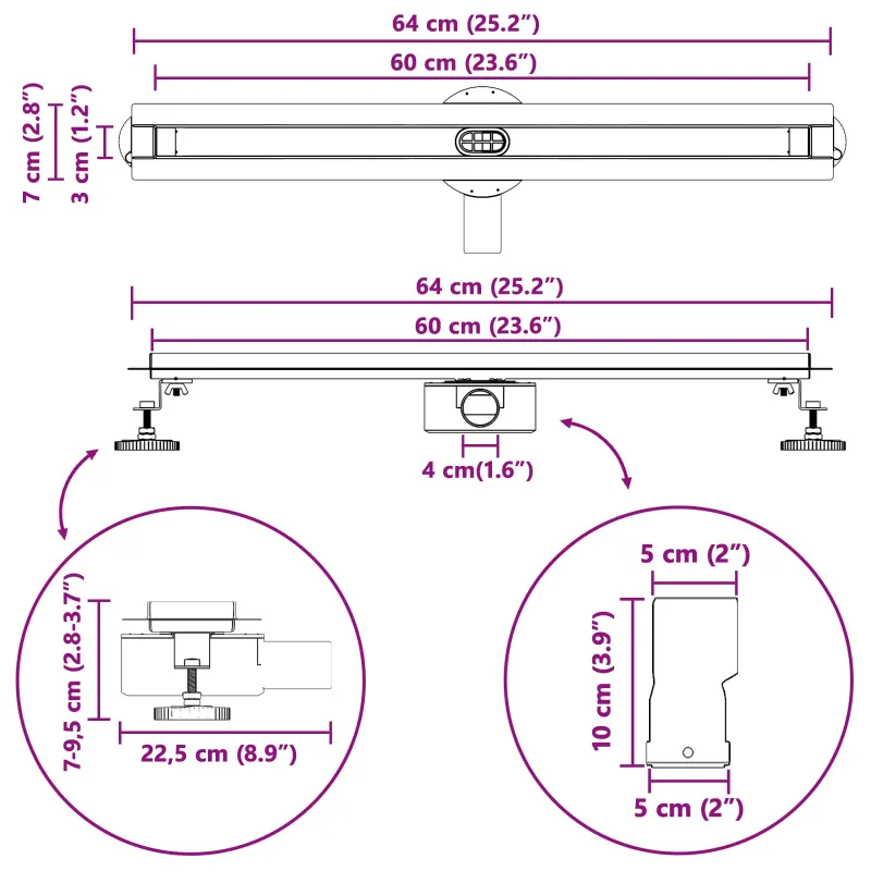 360° Dušo Nutekėjimas su Plonu Modeliu Sidabro 60 cm