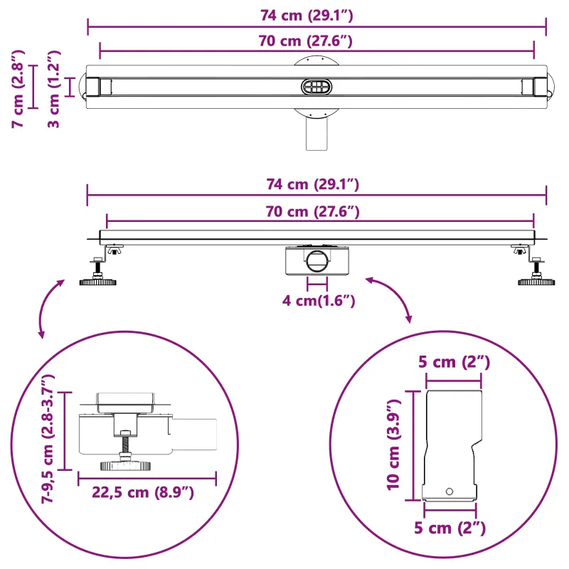 360° Dušo Nutekėjimas su Plonu Modeliu Sidabro 70 cm