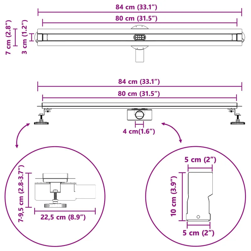 360° Dušo Nutekėjimas su Plonu Modeliu Sidabro 80 cm
