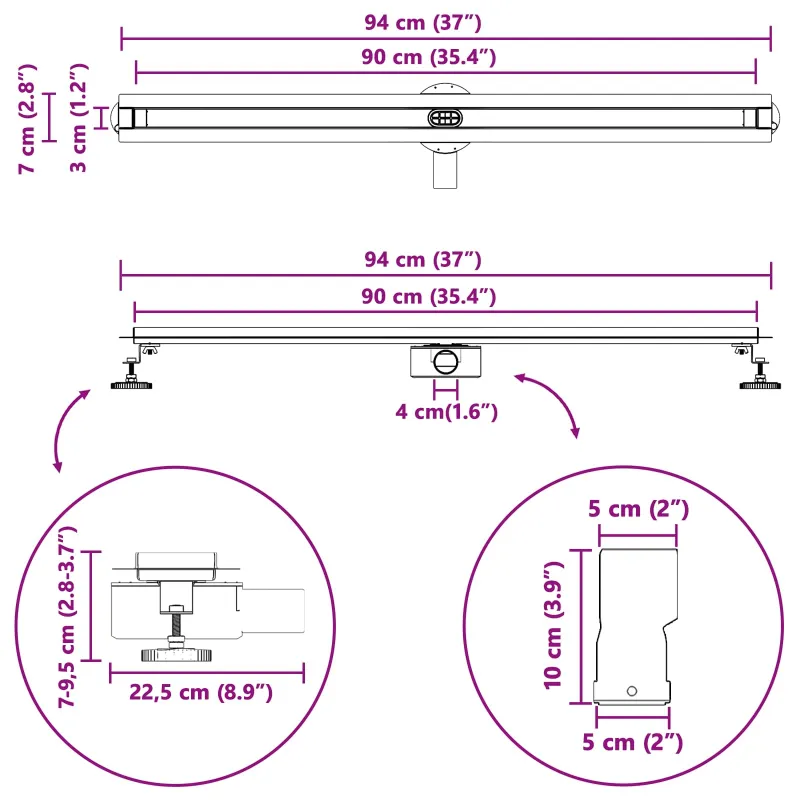 360° Dušo Nutekėjimas su Plonu Modeliu Sidabro 90 cm