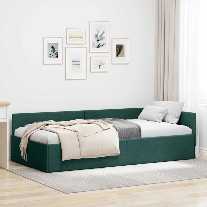 Kampinė lovos konstrukcija Tamsiai žalia 80 cm x 200 cm audinys