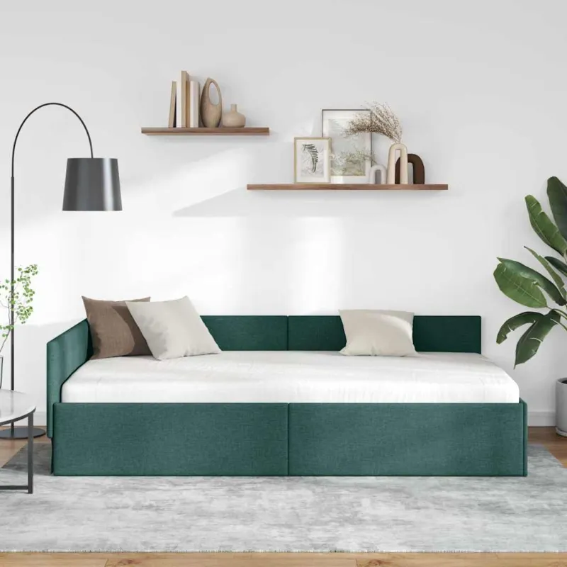 Kampinė lovos konstrukcija Tamsiai žalia 80 cm x 200 cm audinys