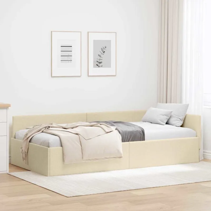 Kampinė lovos konstrukcija Kreminė 80 cm x 200 cm audinys