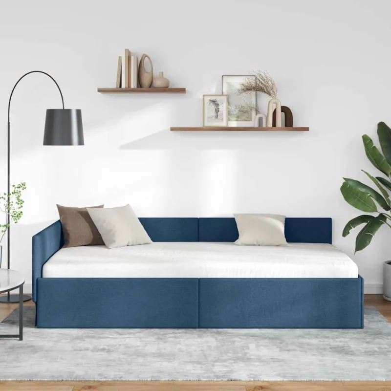 Kampinė lovos konstrukcija Mėlyna 80 cm x 200 cm audinys
