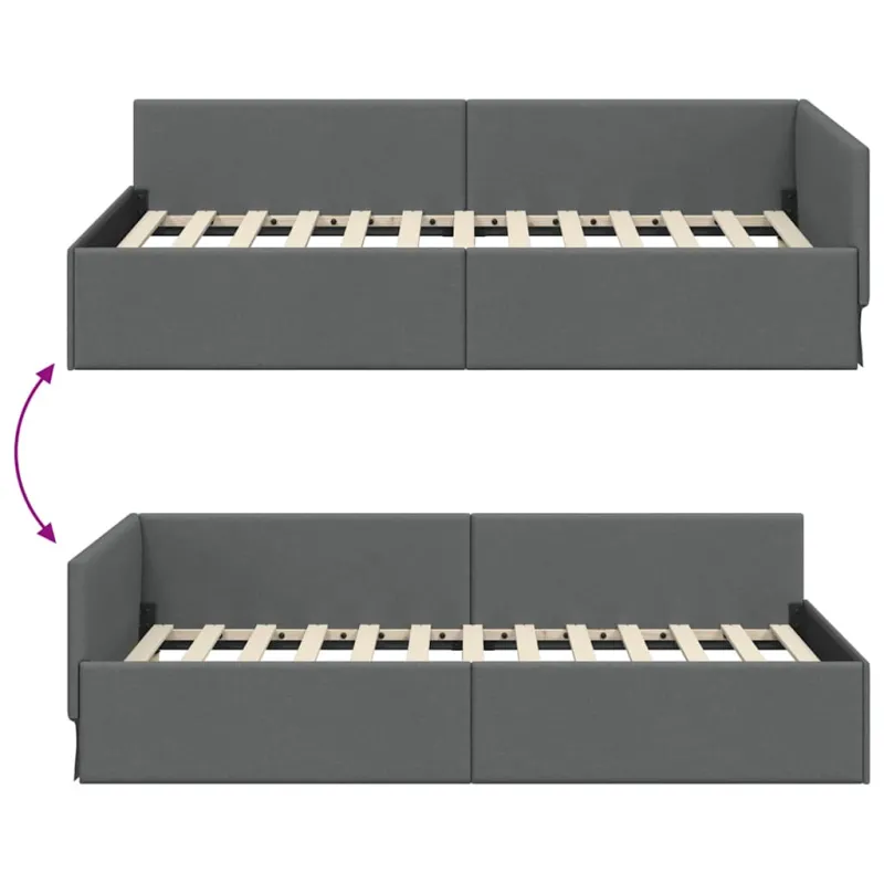 Kampinė lovos konstrukcija Tamsiai pilka 90 cm x 190 cm audinys