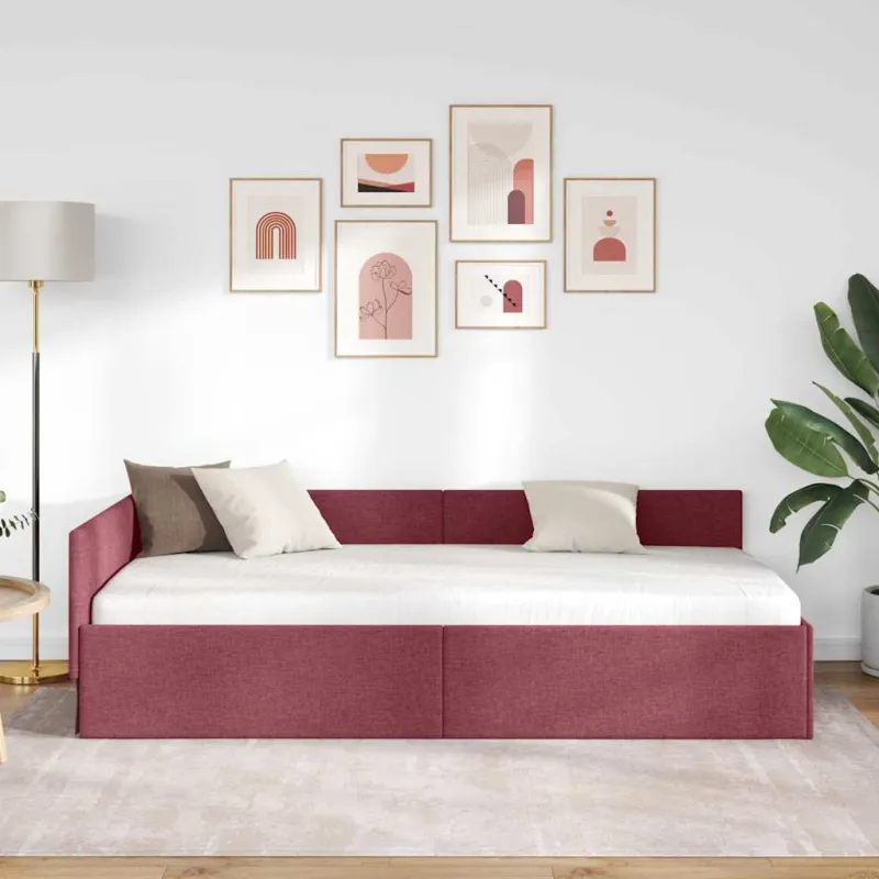 Kampinė lovos konstrukcija Vyno raudona 90 cm x 190 cm audinys