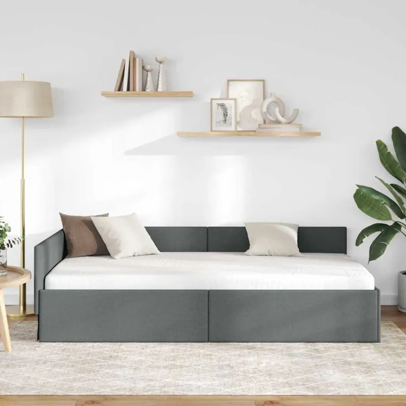 Kampinė lovos konstrukcija Tamsiai pilka 90 cm x 200 cm audinys