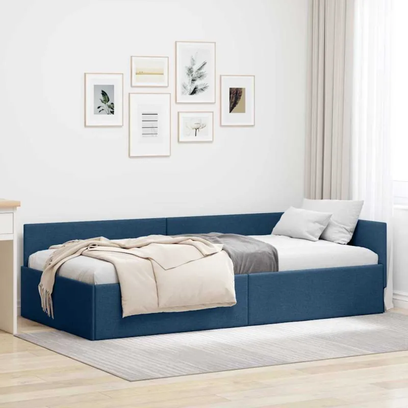 Kampinė lovos konstrukcija Mėlyna 100 cm x 200 cm audinys