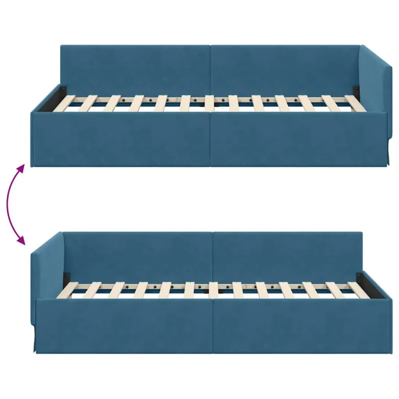 Kampinė lovos konstrukcija Mėlyna 80 cm x 200 cm Aksomas