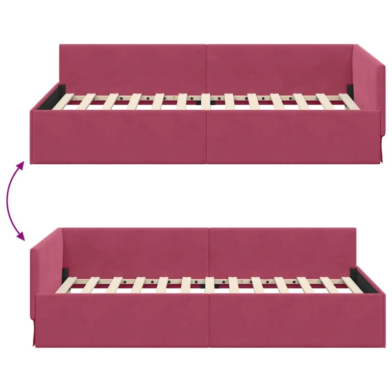 Kampinė lovos konstrukcija Vyno raudona 80 cm x 200 cm Aksomas