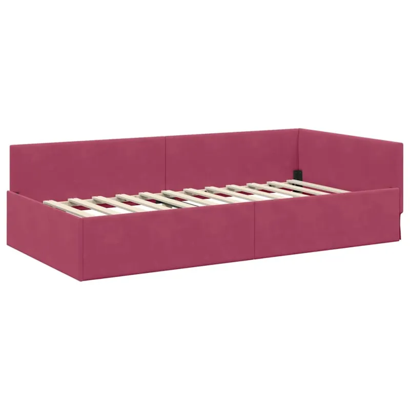 Kampinė lovos konstrukcija Vyno raudona 90 cm x 190 cm Aksomas