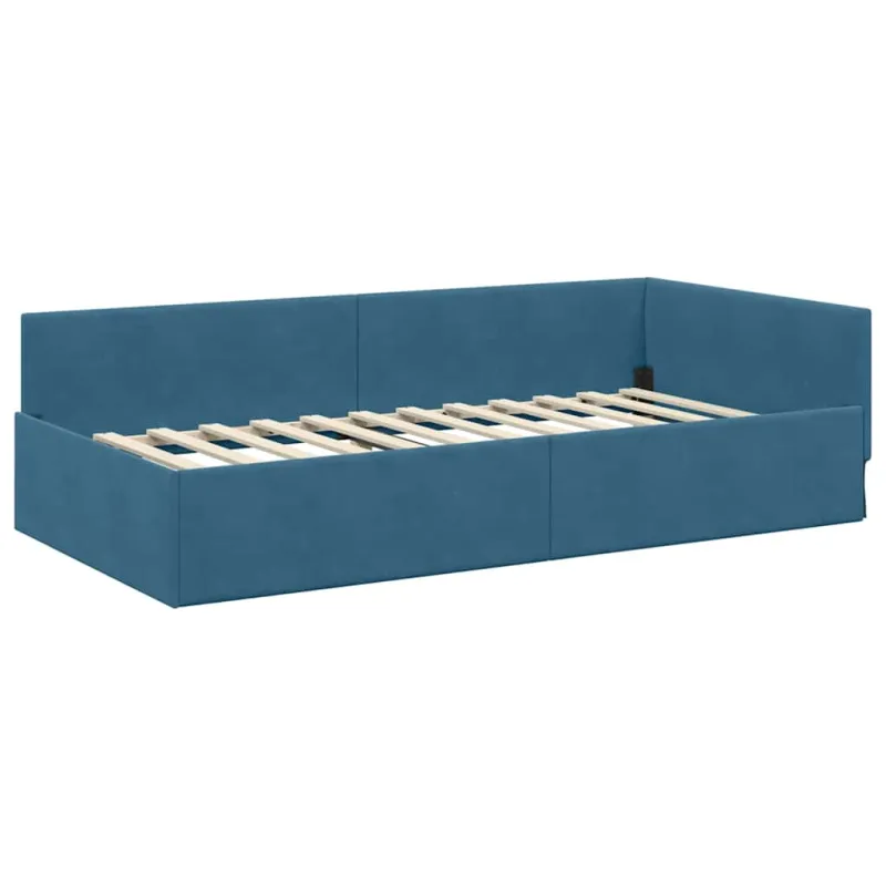 Kampinė lovos konstrukcija Mėlyna 90 cm x 200 cm Aksomas