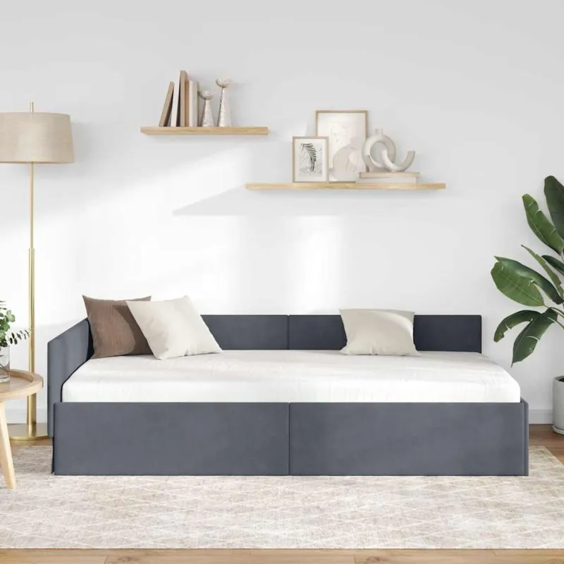 Kampinė lovos konstrukcija Tamsiai pilka 90 cm x 200 cm Aksomas