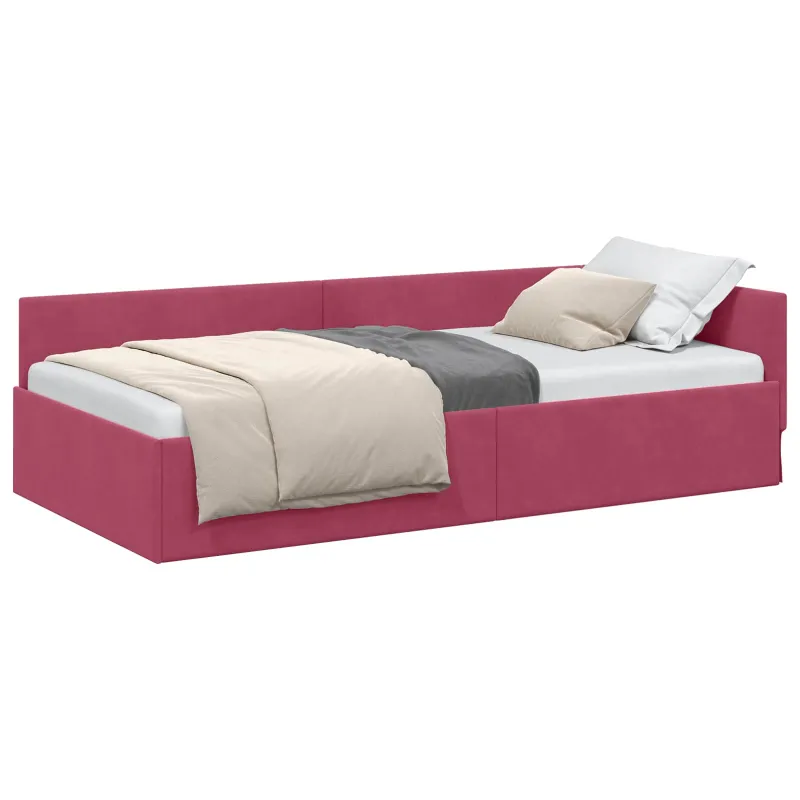Kampinė lovos konstrukcija Vyno raudona 90 cm x 200 cm Aksomas