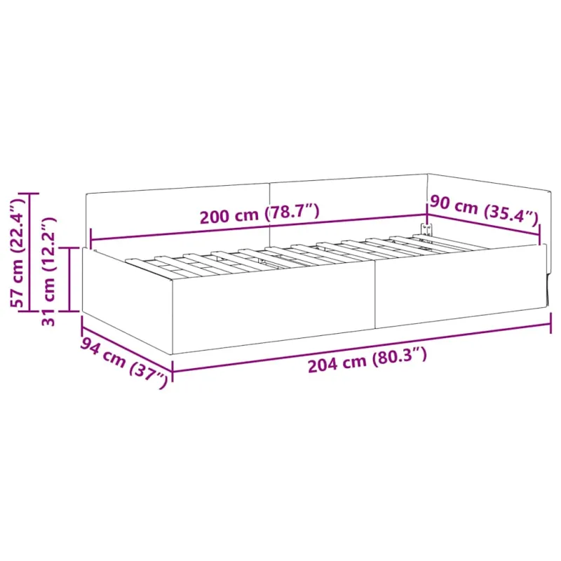 Kampinė lovos konstrukcija Vyno raudona 90 cm x 200 cm Aksomas