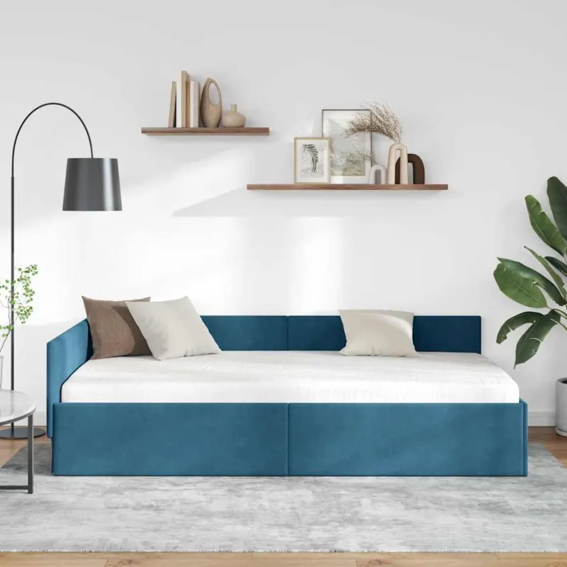 Kampinė lovos konstrukcija Mėlyna 100 cm x 200 cm Aksomas