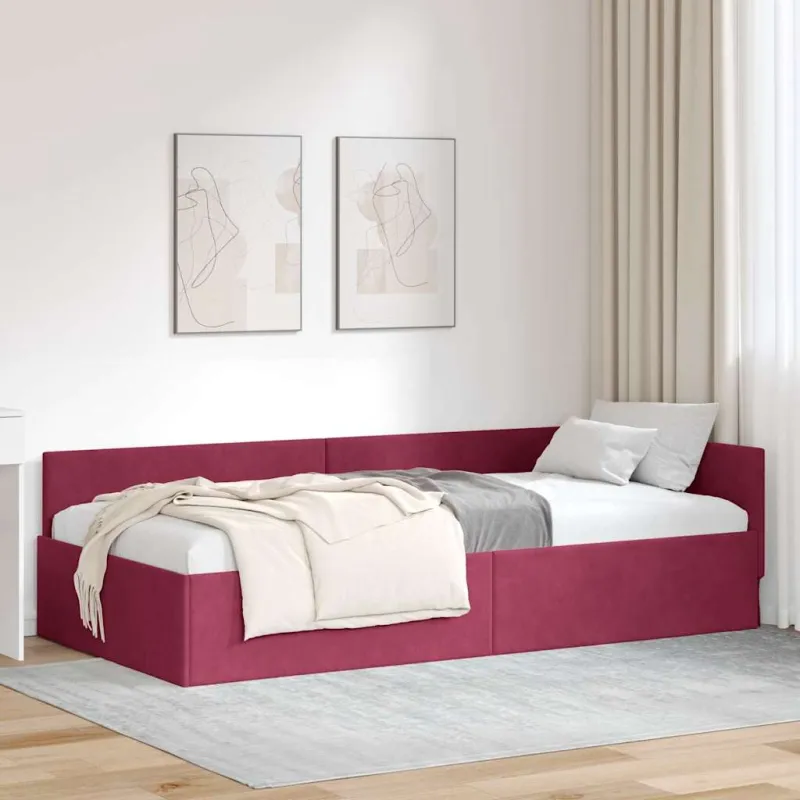 Kampinė lovos konstrukcija Vyno raudona 100 cm x 200 cm Aksomas