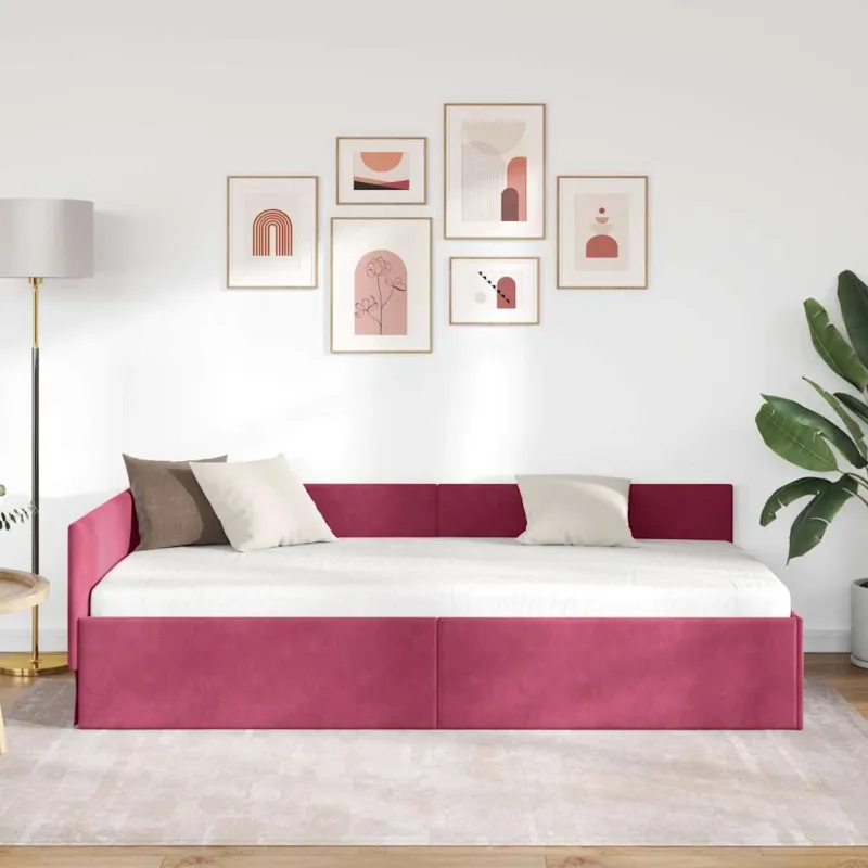 Kampinė lovos konstrukcija Vyno raudona 100 cm x 200 cm Aksomas