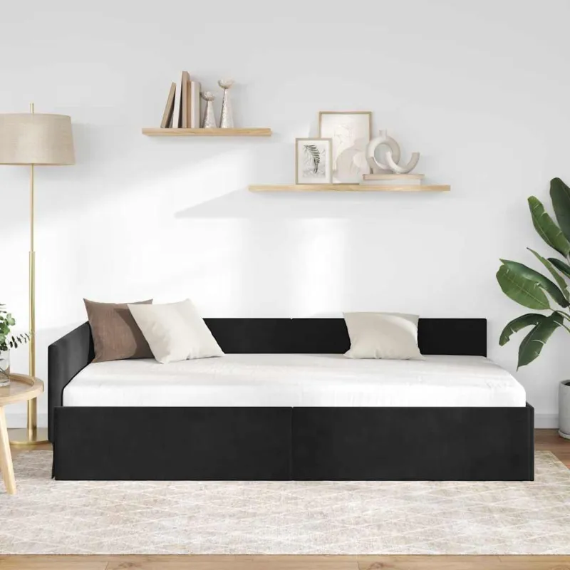 Kampinė lovos konstrukcija Juoda 100 cm x 200 cm Aksomas