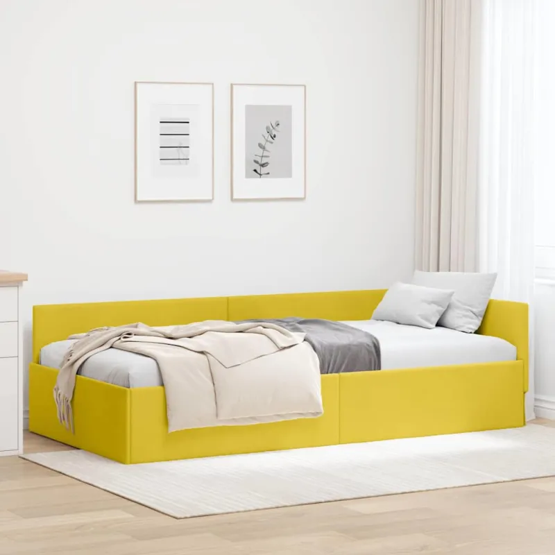 Kampinė lovos konstrukcija Geltona 100 cm x 200 cm Aksomas