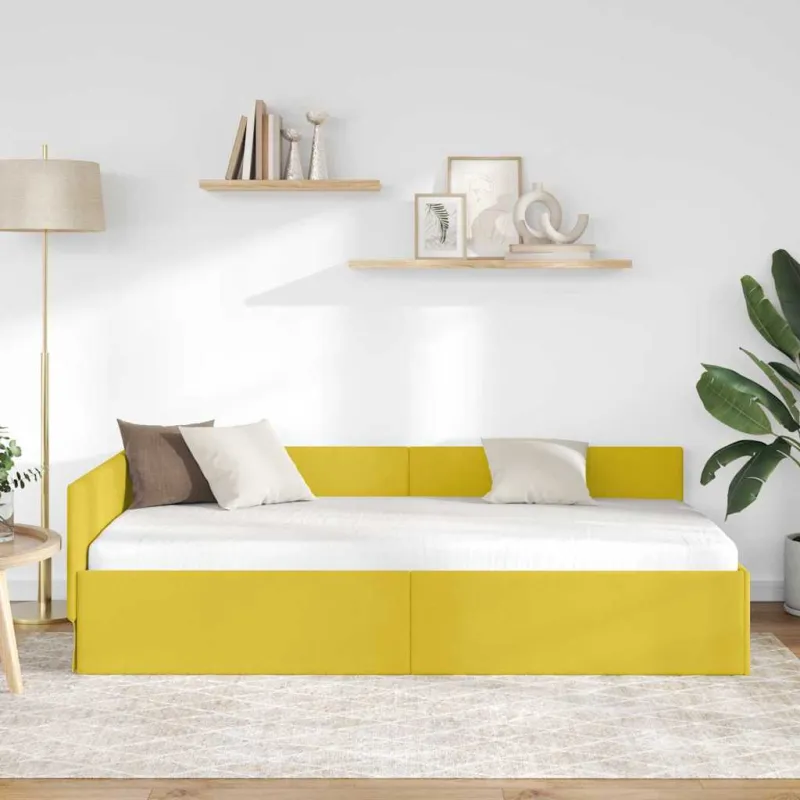 Kampinė lovos konstrukcija Geltona 100 cm x 200 cm Aksomas