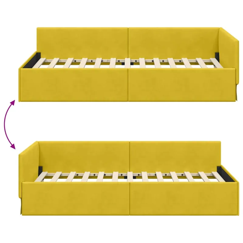 Kampinė lovos konstrukcija Geltona 100 cm x 200 cm Aksomas
