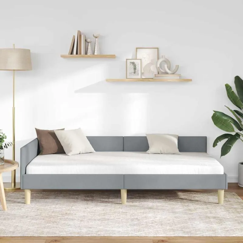 Kampinė lovos konstrukcija Šviesiai pilka 80 x 200 cm audinys