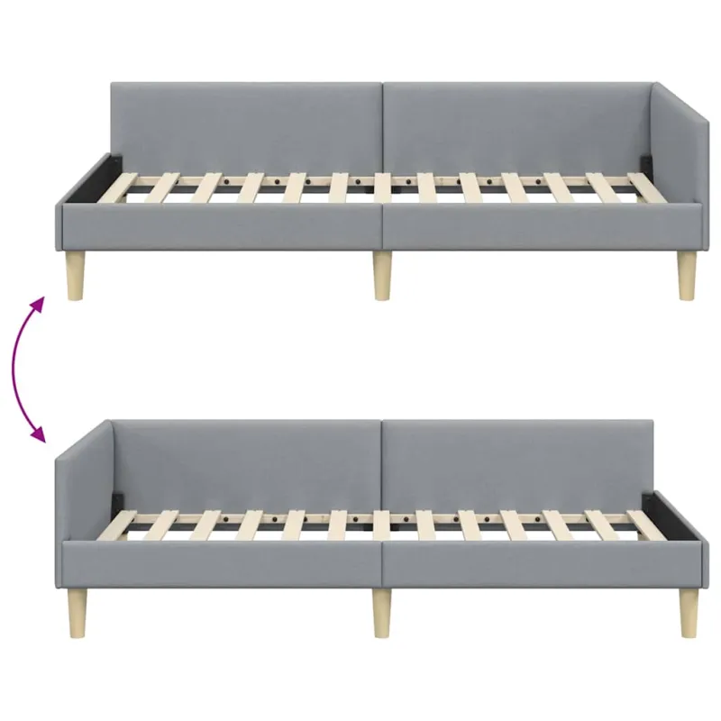 Kampinė lovos konstrukcija Šviesiai pilka 80 x 200 cm audinys