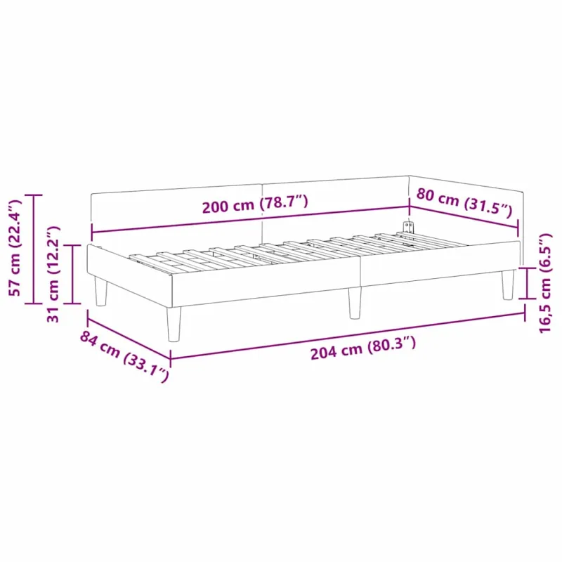 Kampinė lovos konstrukcija Šviesiai pilka 80 x 200 cm audinys