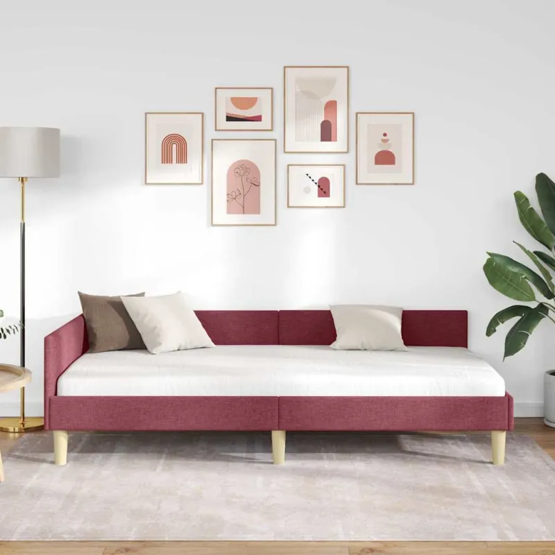Kampinė lovos konstrukcija Vyno raudona 80 x 200 cm audinys