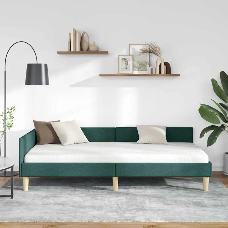 Kampinė lovos konstrukcija Tamsiai žalia 80 x 200 cm audinys