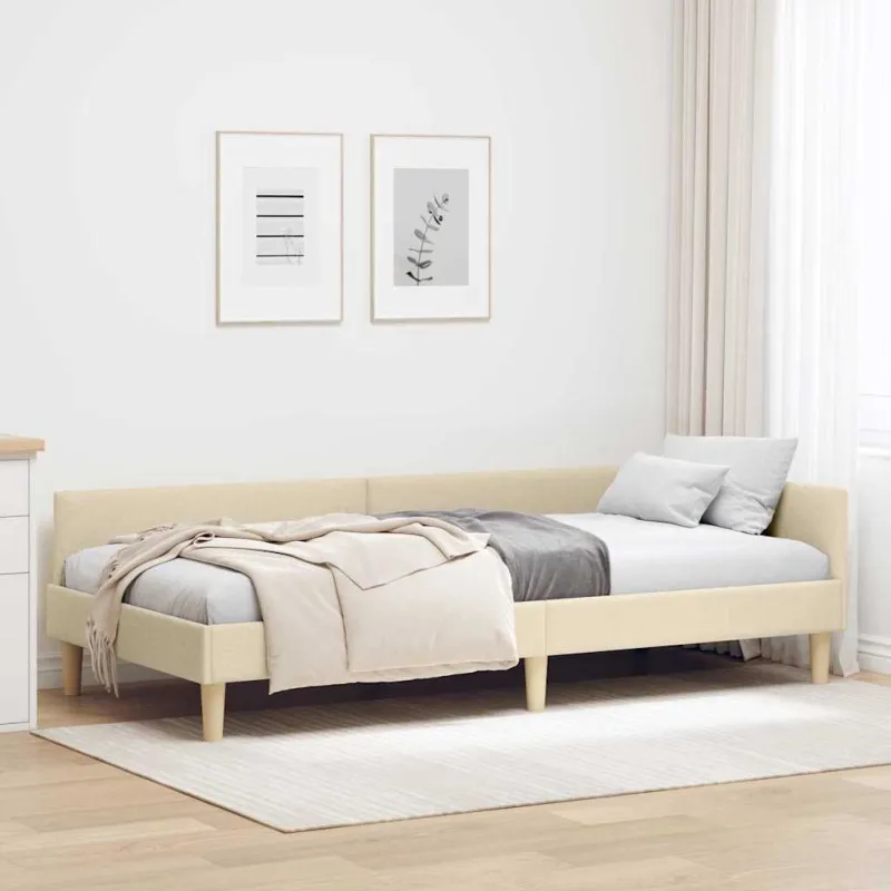 Kampinė lovos konstrukcija Kreminė 80 x 200 cm audinys
