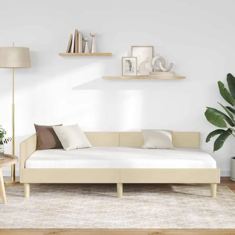Kampinė lovos konstrukcija Kreminė 80 x 200 cm audinys