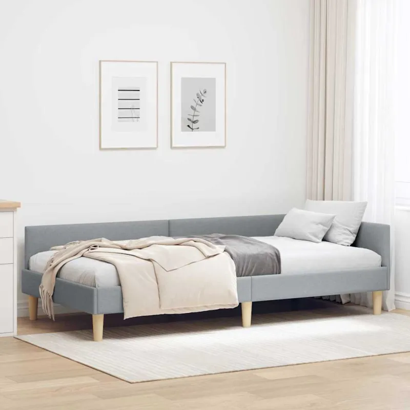 Kampinė lovos konstrukcija Šviesiai pilka 90 x 190 cm audinys
