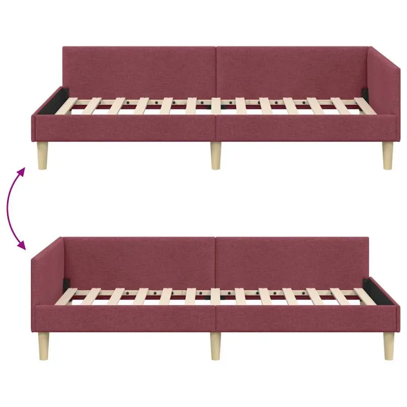 Kampinė lovos konstrukcija Vyno raudona 90 x 190 cm audinys