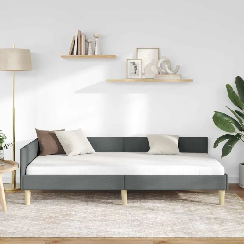 Kampinė lovos konstrukcija Tamsiai pilka 90 x 200 cm audinys