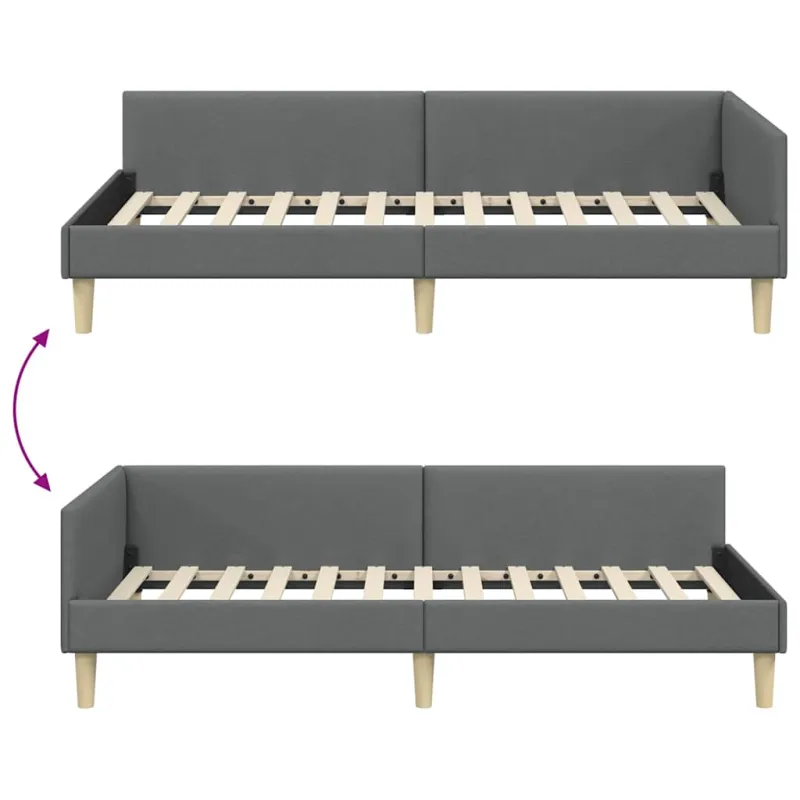 Kampinė lovos konstrukcija Tamsiai pilka 100 x 200 cm audinys