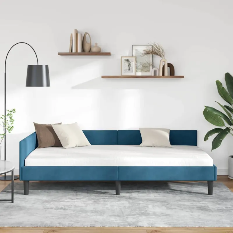 Kampinė lovos konstrukcija Mėlyna 80 cm x 200 cm Aksomas