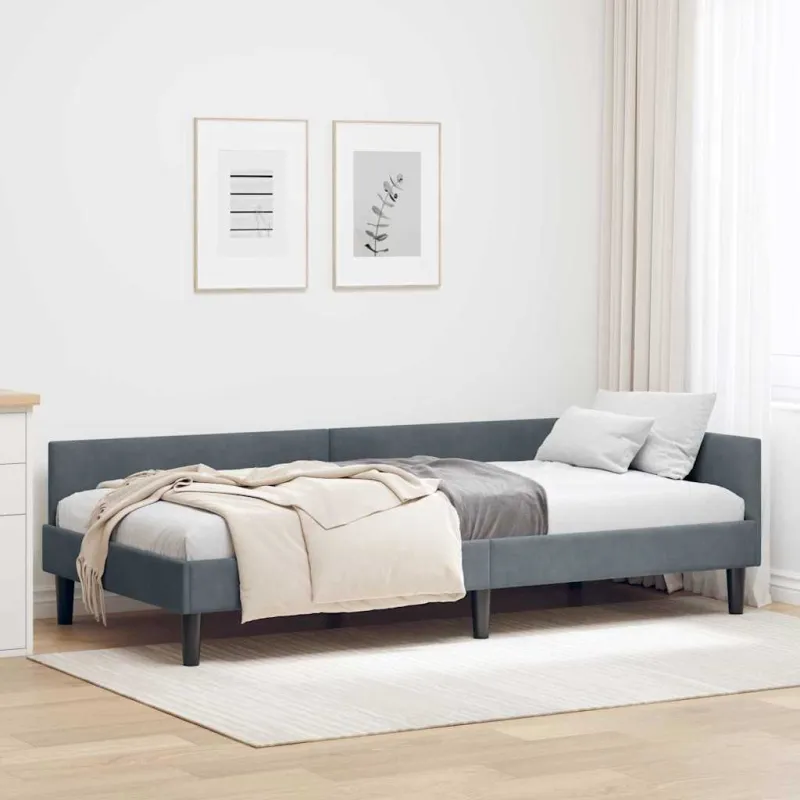 Kampinė lovos konstrukcija Tamsiai pilka 80 cm x 200 cm Aksomas