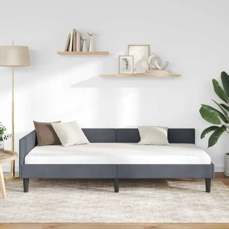 Kampinė lovos konstrukcija Tamsiai pilka 80 cm x 200 cm Aksomas