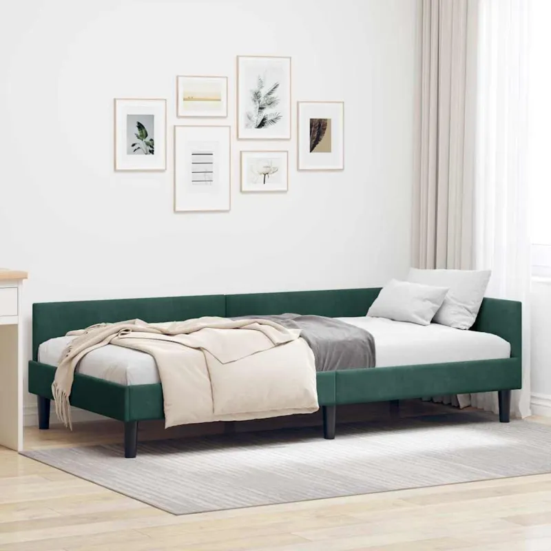 Kampinė lovos konstrukcija Tamsiai žalia 80 cm x 200 cm Aksomas