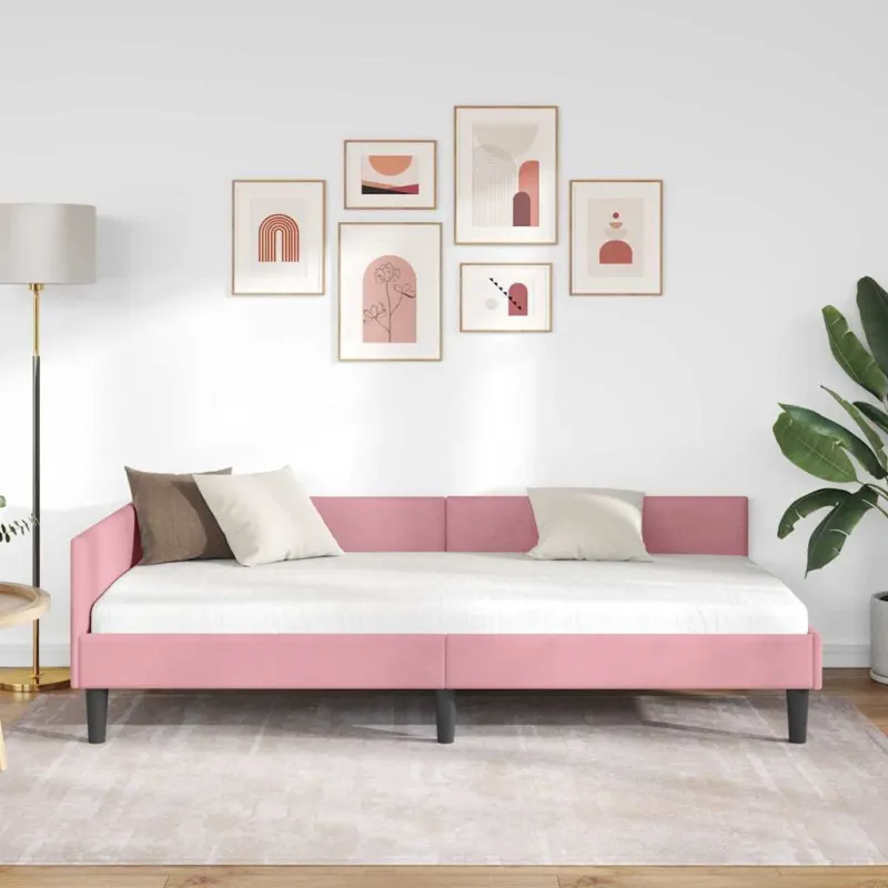 Kampinė lovos konstrukcija Rožinė 80 cm x 200 cm Aksomas