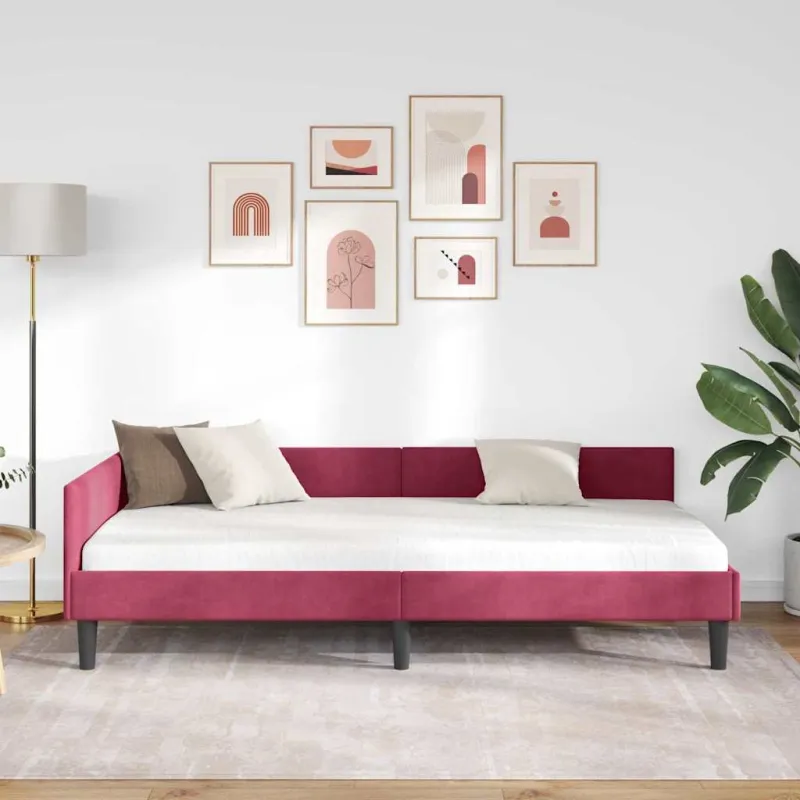 Kampinė lovos konstrukcija Vyno raudona 90 cm x 190 cm Aksomas