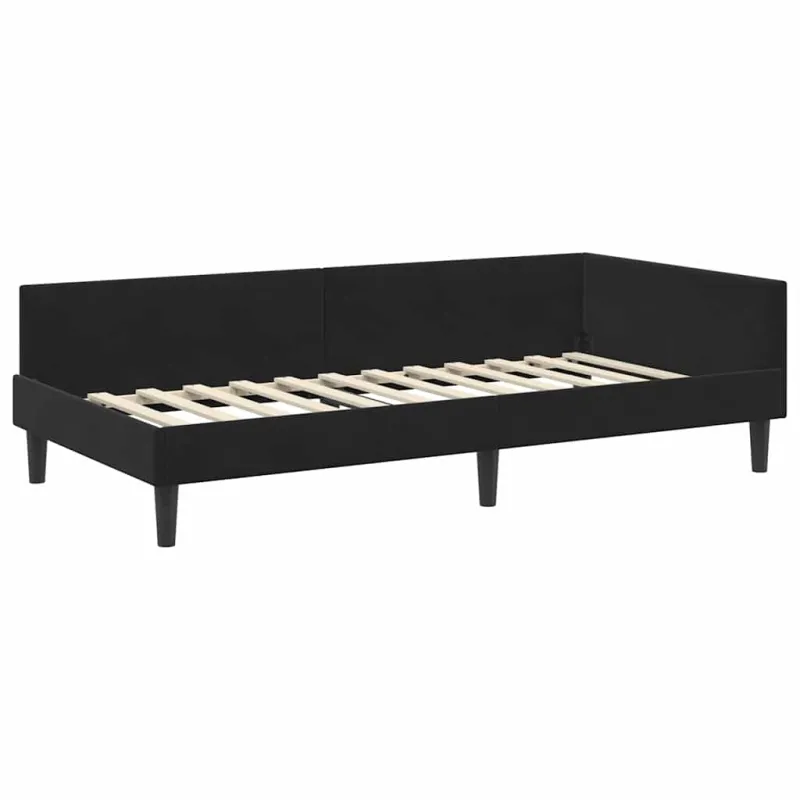 Kampinė lovos konstrukcija Juodas 90 cm x 190 cm Aksomas
