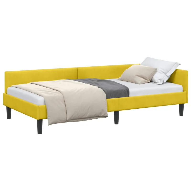 Kampinė lovos konstrukcija Geltona 90 cm x 190 cm Aksomas